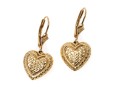 14k Yellow Gold Pretty Diamond Cut Puffed Heart Drop Earrings