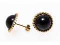 14k Yellow Gold Classic Small Black Onyx Dome Earrings
