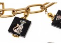 Lot Of Three Assorted Gold Plated Jewelry Pieces, Including A Funky Cat Tile Bracelet