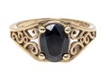 14K And Opaque Sapphite Scrollwork Ring, Size 6.5