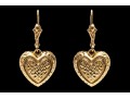 14k Yellow Gold Pretty Diamond Cut Puffed Heart Drop Earrings
