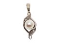 Single Cultured Pearl 14K White Gold Pendant With Diamond Accents