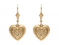 14k Yellow Gold Pretty Diamond Cut Puffed Heart Drop Earrings