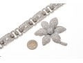 Lot Of Two Glittering Sterling Silver Jewelry And Cz Pieces, Including A Bracelet And A Brooch