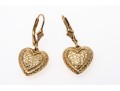 14k Yellow Gold Pretty Diamond Cut Puffed Heart Drop Earrings