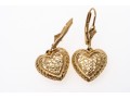 14k Yellow Gold Pretty Diamond Cut Puffed Heart Drop Earrings