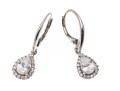 Sterling Silver Pretty Pear Shaped White CZ Halo Drop Earrings