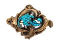 Vintage 14K Turquoise And Pearl Brooch