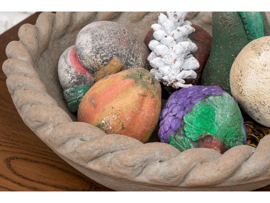Artisanal Cement Bowl And Fruit