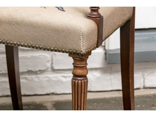 Coordinating Pair Of Vintage Carved Needlepoint Armchairs, His And Hers