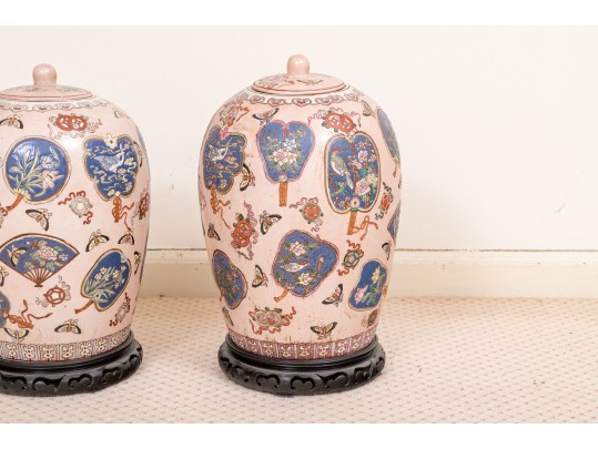 Pair Of Lidded Cloisonné Urns Made In Macau 