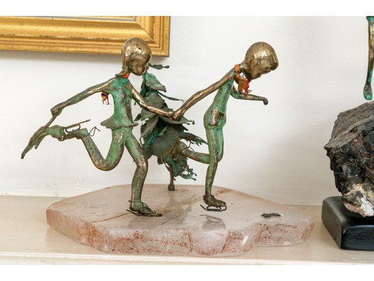 Malcolm Moran Bronze Sculptures Mounted On Stone, Each Stamp Signed