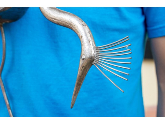 Vintage Metal Standing Heron Figure