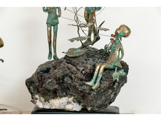 Malcolm Moran Bronze Sculptures Mounted On Stone, Each Stamp Signed