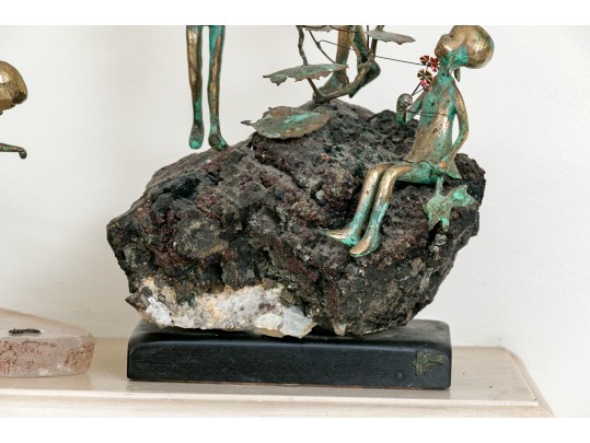 Malcolm Moran Bronze Sculptures Mounted On Stone, Each Stamp Signed