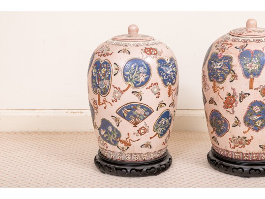 Pair Of Lidded Cloisonné Urns Made In Macau 