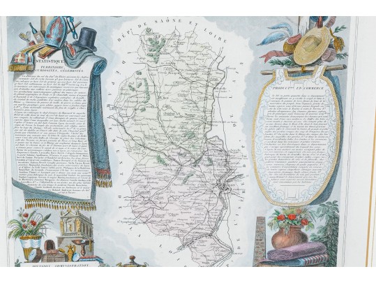 Antique French Colored Wine Region Of France Map, “Dept. Du Rhone”