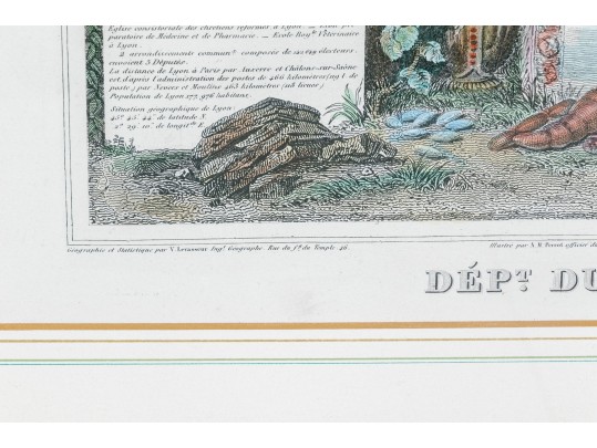 Antique French Colored Wine Region Of France Map, “Dept. Du Rhone”