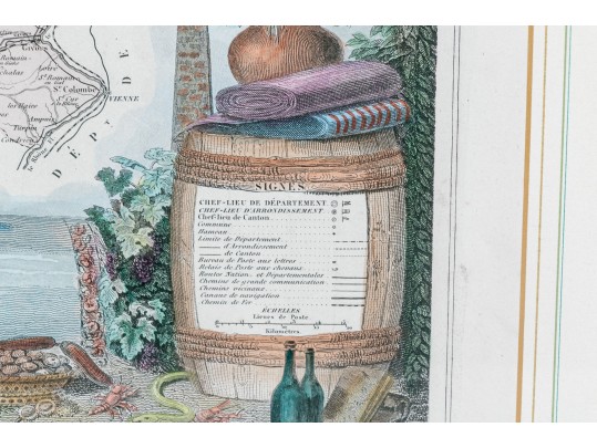 Antique French Colored Wine Region Of France Map, “Dept. Du Rhone”