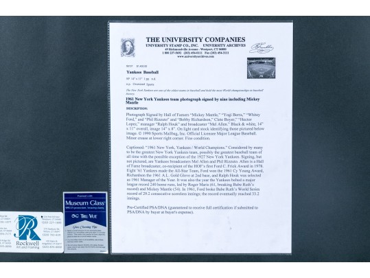 1961, New York Yankees World Champions Team Photograph, Signed By 9 Players Including Mickey Mantle