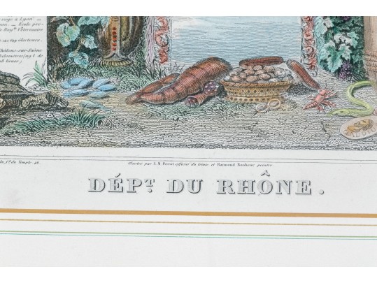 Antique French Colored Wine Region Of France Map, “Dept. Du Rhone”