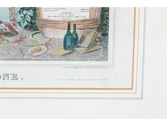 Antique French Colored Wine Region Of France Map, “Dept. Du Rhone”