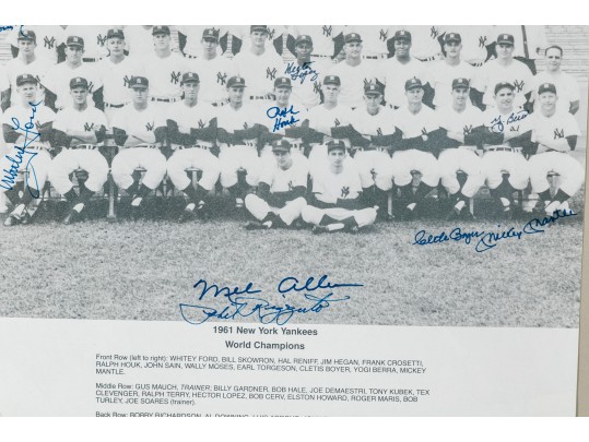 1961, New York Yankees World Champions Team Photograph, Signed By 9 Players Including Mickey Mantle