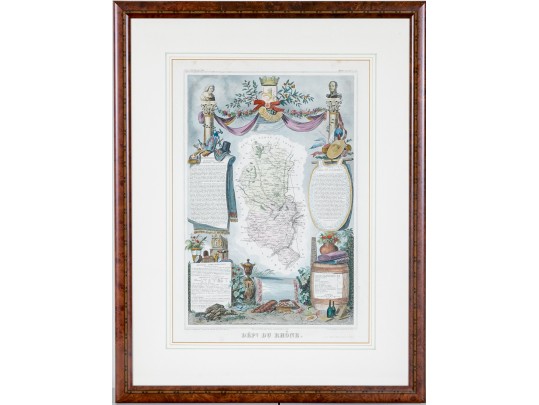 Antique French Colored Wine Region Of France Map, “Dept. Du Rhone”