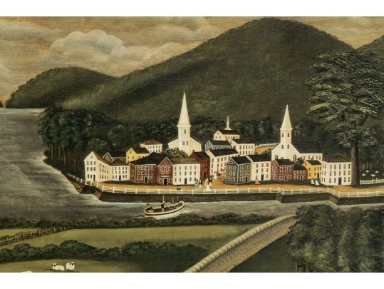 Sharon Trenoweth,( American, B. 1949) Folk Art Landscape Giclee Orignal Cost $450