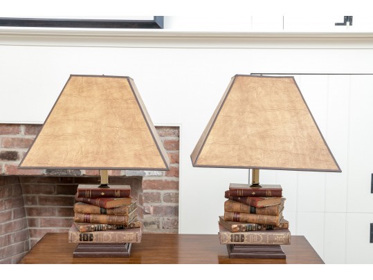 Pair Of Book Lamps With Parchment Shades