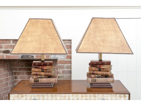 Pair Of Book Lamps With Parchment Shades