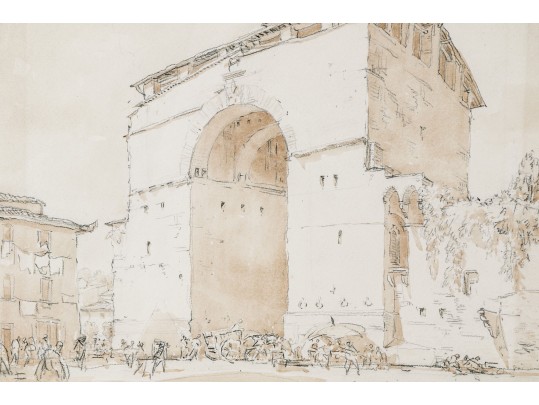 Herman A. Webster Pencil And Wash Drawing On Paper Depicting Porta Romana Florence, Italy
