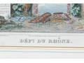 Antique French Colored Wine Region Of France Map, “Dept. Du Rhone”