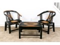 Chinese Ming Style 3pc Horseshoe Chair And Tea Table Set