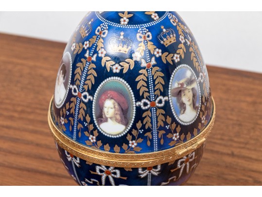 Limoges Egg Shaped Box With Portrait Medallions Of Beauties