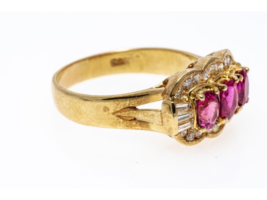 Charming 14K Pink Sapphire And Diamond Ring, Size 8.75+