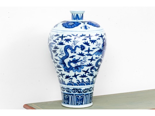 Chinese Ming Style Blue And White Porcelain Meiping Vase
