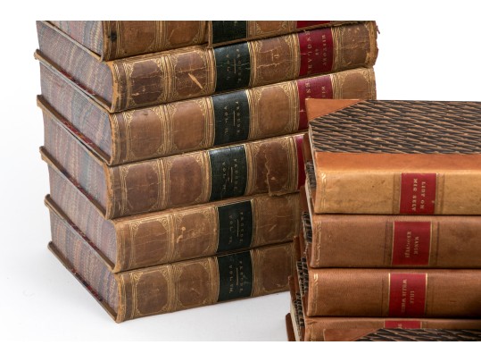 Collection In Excess Of 25 Semi Antique & Antique Leather Bound Books