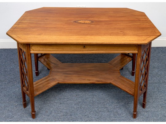 A Fine English Edwardian Inlaid Mahogany Library Table
