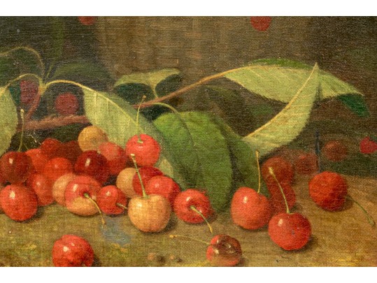 19th Century English School, Oil On Canvas Cherry Still Life