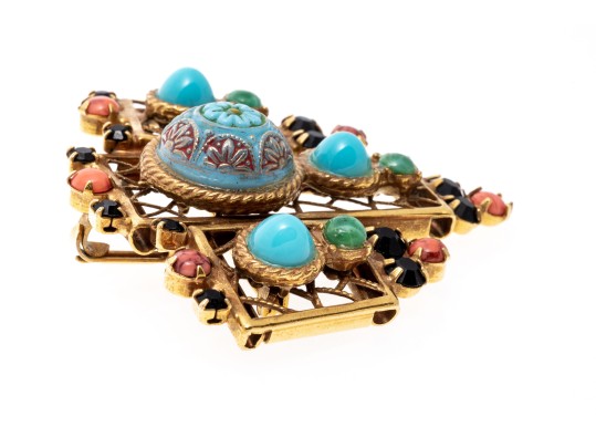 Gold Plated Multi-color Glass Stone Pin/Pendant