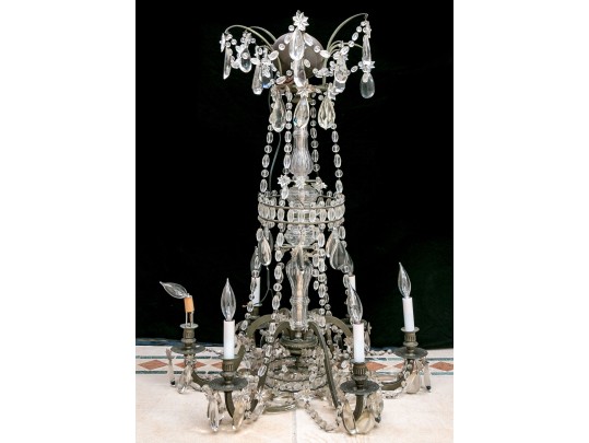 Antique French 6-light Cut Crystal And Beaded Chandelier 