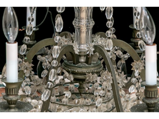 Antique French 6-light Cut Crystal And Beaded Chandelier 