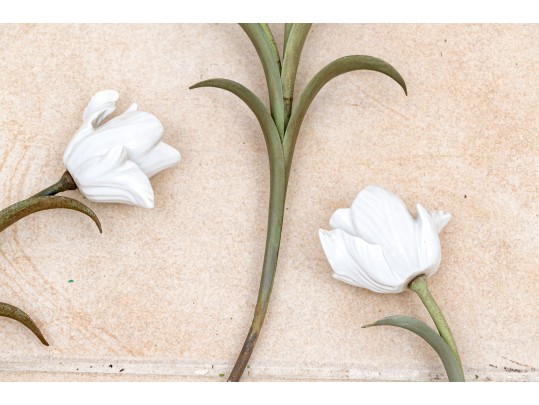 Collection Of 9 Porcelain And Metal White Tulips 