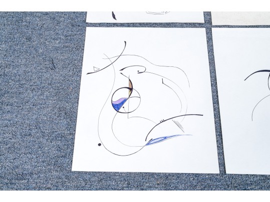 Group Of Nine Mixed Media On Paper Abstract Designs