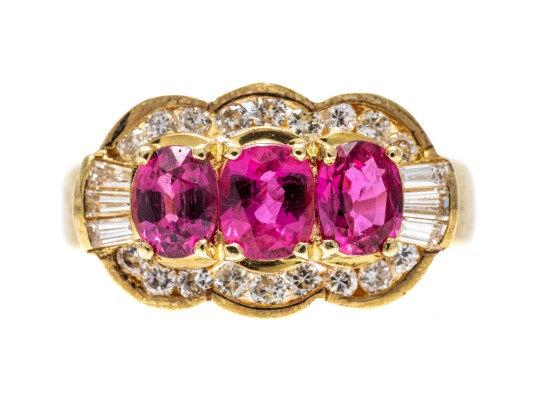 Charming 14K Pink Sapphire And Diamond Ring, Size 8.75+