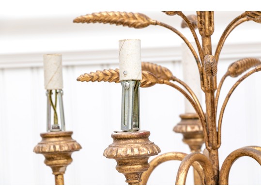 Italian Gilt 5-light Gilt Metal/composite Wheat Sheaf Chandelier