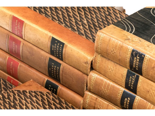 Collection In Excess Of 25 Semi Antique & Antique Leather Bound Books