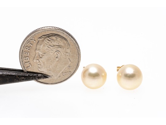 14k Yellow Gold Classic 7.5 Mm Cultured Pearl Stud Earrings