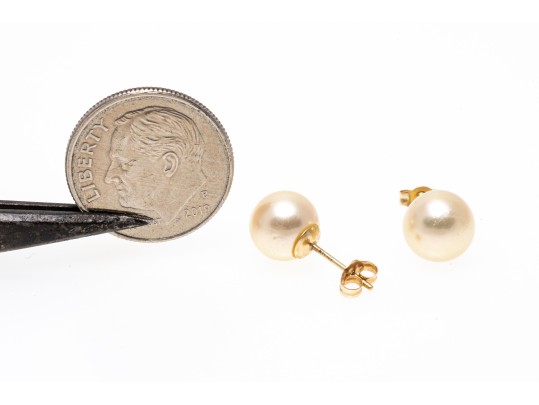 14k Yellow Gold Classic 7.5 Mm Cultured Pearl Stud Earrings